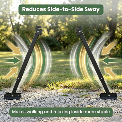 Heavy Duty Aluminum RV Anti-Wobble Stabilizer With Ratchet Tension, reducing side-to-side sway in travel trailers, lateral support