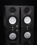 HS4 Black Powered Studio Monitors Pair With 4.5 Inch Woofer And 1 Inch Dome Tweeter 60 Hz To 22 kHz 26W Output reflective view