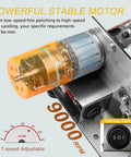 Compact Electric Mini Belt Sander Featuring Slick 7 Speed Controls And Hella Precise Angle Adjustments For Wood Metal Projects with a powerful motor showing 9000 RPM.
