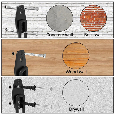 Heavy Duty Garage Wall Hooks 31 Pack Anti Slip PVC Coated Steel Wall Mount Organizer showing installation on various wall types