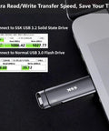 1TB Dual USB C And USB A 3.2 Gen 2 Flash Drive External Portable SSD With Type C And USB A connected to laptop