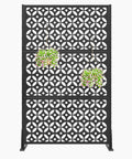 72 Inch Metal Outdoor Privacy Screen Panel With Rust Resistant Powder Coat featuring cross pattern design with hanging plants front view