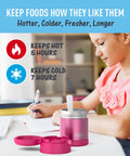 Insulated Kids Food Jar With Spoon 10 Oz Stainless Steel Vacuum Container Keeps Meals Hot Up To Five Hours And Snacks Cold All Day Pink with spoon