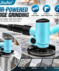 Heavy Duty Four Inch Pneumatic Angle Grinder Featuring Smooth Kickass Rotary Trigger And Clever Side Vent Exhaust For Zero Fuss Metal Grinding Polishing Air Powered Workshop Beast on stone.