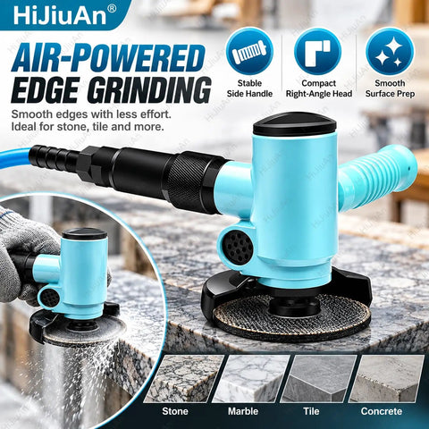 Heavy Duty Pneumatic Angle Grinder Four Inch Rotary Polisher With Oil Port And Filtered Air Inlet spins quick at thirteen thousand rpm for edge grinding stone.