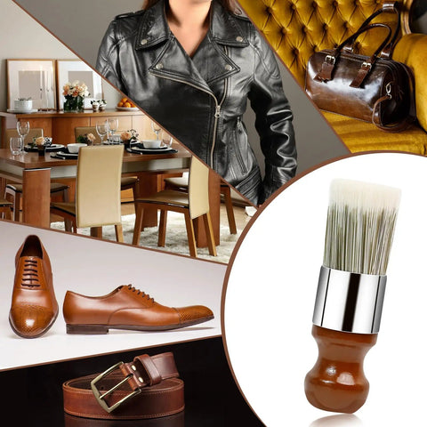 Durable Horsehair Bristle Brush For Gentle Leather And Wood Treatment straight up premium wax applicator with wooden handle.
