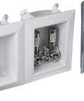 Washing Machine Outlet Ox Box With Half Inch Pex Crimp Connections And Water Hammer Arrestors, White, Model 696 2313XF