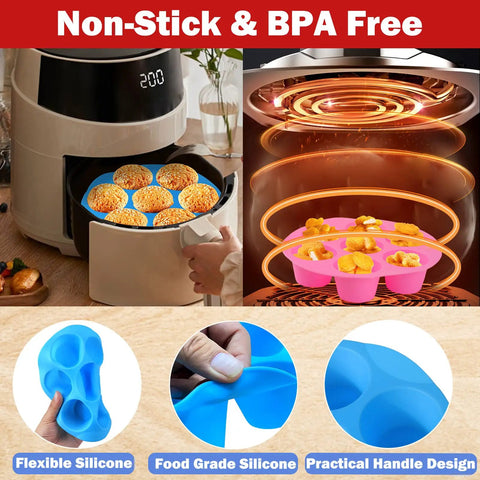Two Pack 8.3 Inch Silicone Muffin Pan For 3Qt To 5Qt Air Fryers, Reusable Nonstick Cupcake Tray Baking Mold, Easy Clean Up
