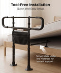 Motion Sensor Night Light Bed Rail For Seniors With Non Slip Handles shown with tool-free installation and adjustable height.