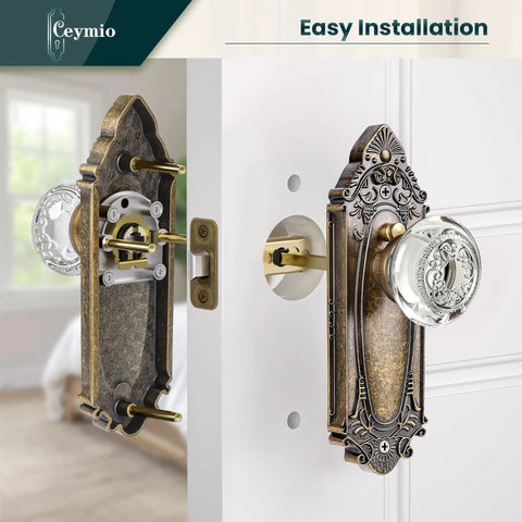 Crystal Door Knob Set With Privacy Lock In Antique Brass Base Glass Door Handle With Vintage Vibe For Bedroom