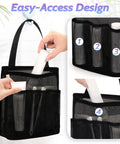 Portable Mesh Shower Caddy For Gym, Travel, Camp, And Dorm Life, Quick Dry Bathroom Organizer Bag shown with toiletries in pockets