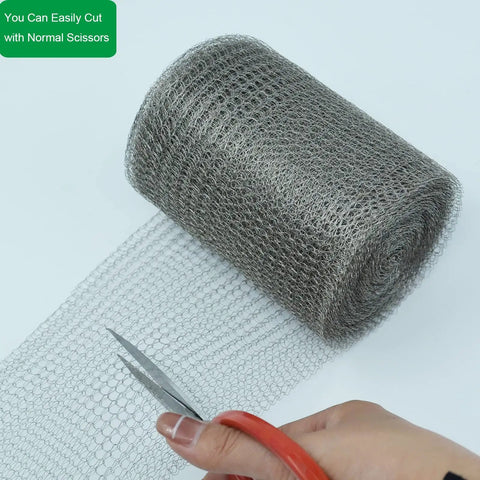 Cutting Stainless Steel Wire Mesh For Rodent Control No Nonsense 5 Inch By 33 Foot Double Layer Barrier with scissors