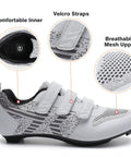 Road Bike And Indoor Cycling Shoes With Preinstalled Delta Cleats For Men Women, 3 Straps, Unisex Size 5.5 Gray, Mesh Upper View