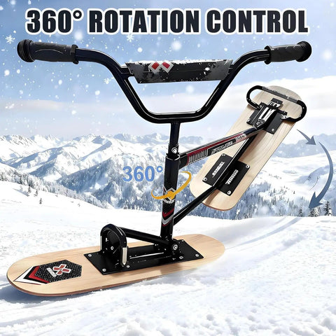 All Terrain Snow Scooter With 360-Degree Steering And 330 Lbs Load Capacity, Bicycle-Style Handlebars in snowy landscape