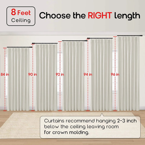 Cream Blackout Curtains With Matte Polished Finish And Pinch Pleat Linen Texture For Bedroom Floor To Ceiling Fit On Windows Or Track System With Hooks 96 Inch Long Two Panel Set For A Cozy Modern Vibe And Strong Light Blocking