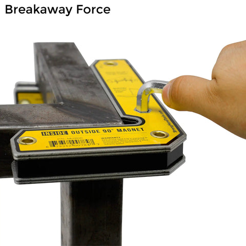 90 Degree Magnetic Welding Square With Inside And Outside Magnets, Fixed Angle Fixturing Tool in use on metal surface