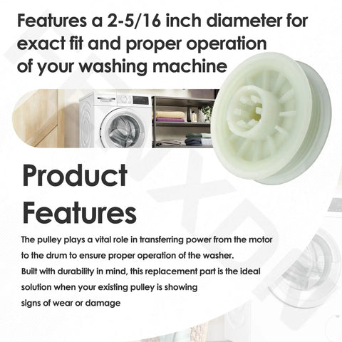 No Sweat Replacement Washing Machine Motor Pulley For Whirlpool Models 2 5/16 Inch Diameter showing parts and features for DIY repair.