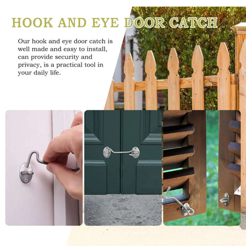 Quacc 4-inch stainless steel hook-and-eye door latch with screws, silver finish