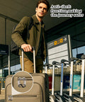 Man using luggage with Beefy Anti Theft Zipper Clips For Backpacks Luggage And Purses attached, highlighting security feature.