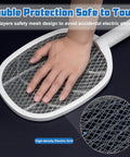 3 Pack Electric Fly Swatter Rackets For Home And Outdoor Use showing safety mesh design preventing electric shock.
