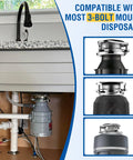 Heavy Duty Twist Lock Garbage Disposal Flange Kit Designed For Hassle Free Kitchen Sink Drain Replacement Plus Super Breezy Home Upgrade With Sleek Silver Finish installed under kitchen sink.