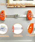 Professional 3 In 1 Picture Hanging Tool And Spirit Level features precision measuring ruler with magnetic nail starter on a wall.