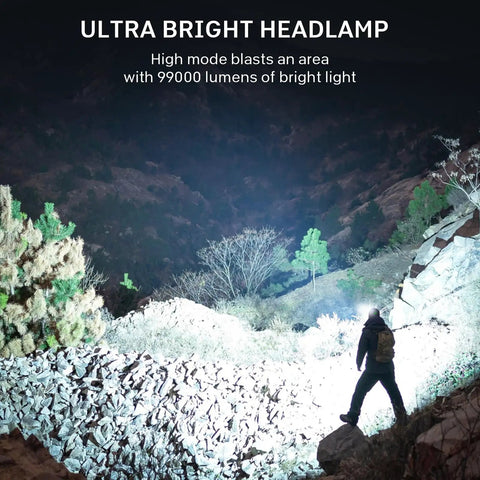 Rechargeable Ridiculously Bright Headlamp 99000 Lumens Two Pack With 3 Modes And 90 Degree Adjustable Beam IPX6 Waterproof outdoors