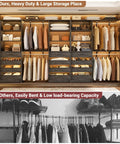 Rock Solid Black Oak L Shaped Closet Organizer System With Twelve Super Spacious Drawers And Four Expandable Hanging Rods showcasing ample storage in a stylish layout.