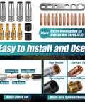 All-in-One MIG Welding Gun Maintenance Kit For MB15 And 15AK Torch with copper tips, gas nozzles, diffusers, and accessories