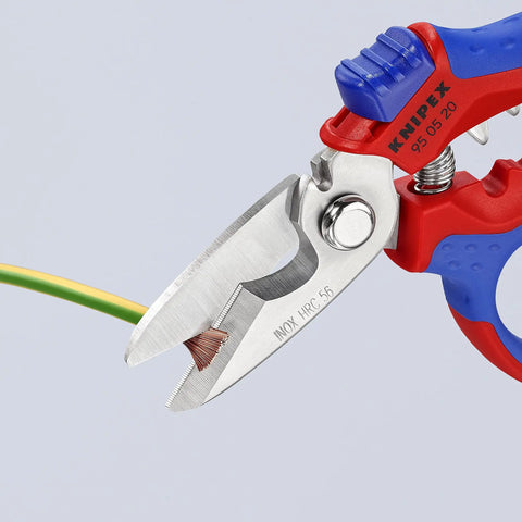 Angled Electricians' Shears For Tight Spaces Six And A Quarter Inch, 45 Degree Offset Design cutting wire with sure grip handle