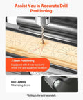 Smooth Running Benchtop Mill Drill Press With Kickass 2 HP Motor And 15.875 Inch Swing Range 150 To 2560 RPM Adjustable Speed showing X laser positioning on wood.