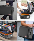 Fireproof Document Box With Lock And Hard Shell Organizer, Water Resistant Safe Box for Papers and Laptop, Black, in use