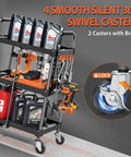 Foldable 3 Tier Rolling Tool Cart On Wheels With 330 Lb Capacity, Heavy Duty Tool Chest Organizer, Shelf And Cabinet For Garage, Shop, Warehouse, Portable Black with 4 swivel casters and lock brake
