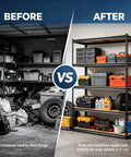 Beefy Five Tier Heavy Duty Garage Storage Shelves With Adjustable Metal Frame And Thick MDF Panels, before and after garage organization