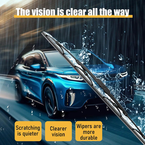 All Season Silicone Windshield Wiper Blades 22 Inch 16 Pack Heavy Duty Rain Eraser shown on wet windshield for clear vision.