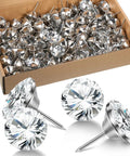 Crystal Upholstery Nails Tacks Set, 150 Piece Diamond Crystal Fasteners in box with three close-up 0.98 inch head tacks
