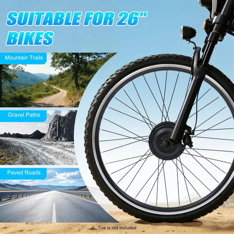 36V 350W Electric Bike Conversion Kit for 26 Inch Front Wheel Hub Motor Set suitable for mountain trails, gravel paths, paved roads