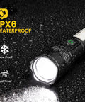 Beast Mode 99000 Lumen USB Rechargeable Flashlight Pack waterproof handheld flashlight with water droplets on surface