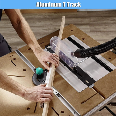 Person using Eight 12 Inch Aluminum T Tracks With Screws Kit For Woodworking Jigs And Fixtures Universal Double Cut T Track