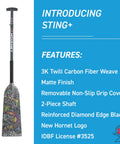Sting Plus Dragon Boat Paddle For Dope Racing, Adjustable Carbon Fiber 3K Build, Ultra Lightweight 20 Oz, IDBF Approved Dragon Artist Edition