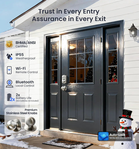 Front door with Built In WiFi Fingerprint Smart Lock With Two Knobs No Hub Needed Remote App Control Keyless Entry Front Door Deadbolt Auto Lock Satin Nickel Finish 7 Ways To Unlock For Everyday Convenience, featuring satin nickel finish.