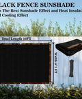 3x10 Black Fence Privacy Screen For Outdoor Shade And Balcony Decor, Heavy Duty HDPE Mesh Fence Cover For Apartments, Deck, Backyard, Or Pool Area, Delivers 95 Percent Shade And Real Privacy displayed with dimensions.