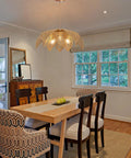 Handcrafted Rattan Chandelier With Three Bright Bulbs For Your Dining Room Or Kitchen Island, elegant design above dining table.
