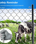 Pro Grade Chain Link Fence Stretcher Tool 31.5 Inch Upgrade With Six Thickened Hooks, shown beside installed fence with animals