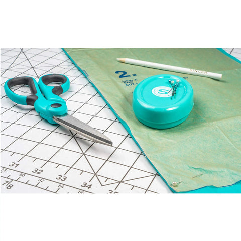 Heavy Duty Bent Fabric Scissors 8.5 Inch With Comfort Grip For Sewing And Crafting, pro grade shears beside pattern paper