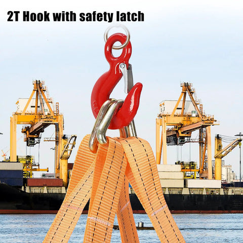 Heavy Duty Watercraft Lift Sling for Material Handling With Thickened Marine-Grade Polyester Strap And Reinforced Steel Bracket Ensures Secure Lifting For Jet Skis And Small Boats Up To 1500lb Capacity, featuring a 2T hook with safety latch.