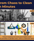 Before and after of garage organized with 16 Piece Heavy Duty Garage Storage Hooks Set With Anti Slip Coating Wall Mount Hangers