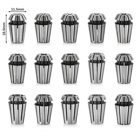15 Piece ER11 Precision Spring Collet Set For CNC Milling And Lathe Engraving Tooling, Grips 1.0 Mm To 7.0 Mm Plus 1 Quarter Inch And 1 Eighth Inch