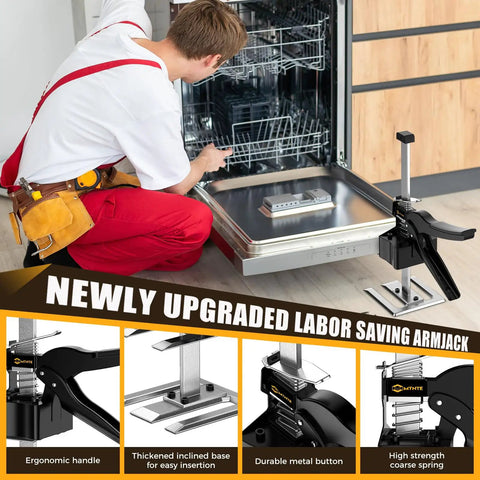 Labor Saving Arm Jack Handle 12 Inch for Furniture Lifts and Drywall Tile Work, Heavy Duty 330 Lb Capacity in use with dishwasher