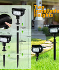 Lit Robot Style Solar Garden Lights 4 Pack IP65 Waterproof Outdoor LED Spotlight with height options shown on lawn
